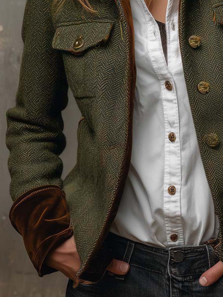 Maryse | Fiskbensmönstrad tweedkavaj