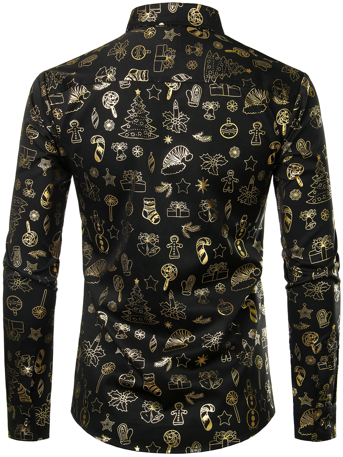 Herrens glänsande långärmad svart julskjorta