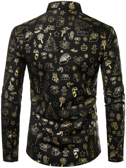 Herrens glänsande långärmad svart julskjorta