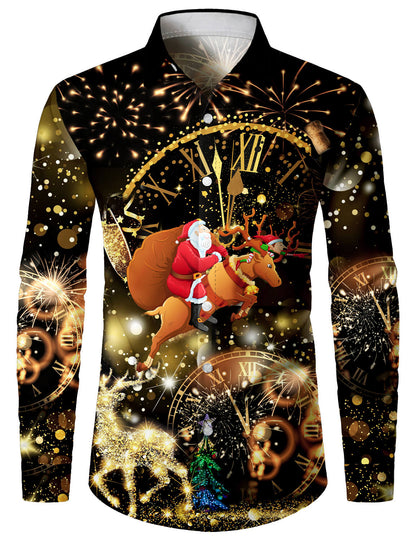Herr Langärmad Skjorta för Jul och Nyår